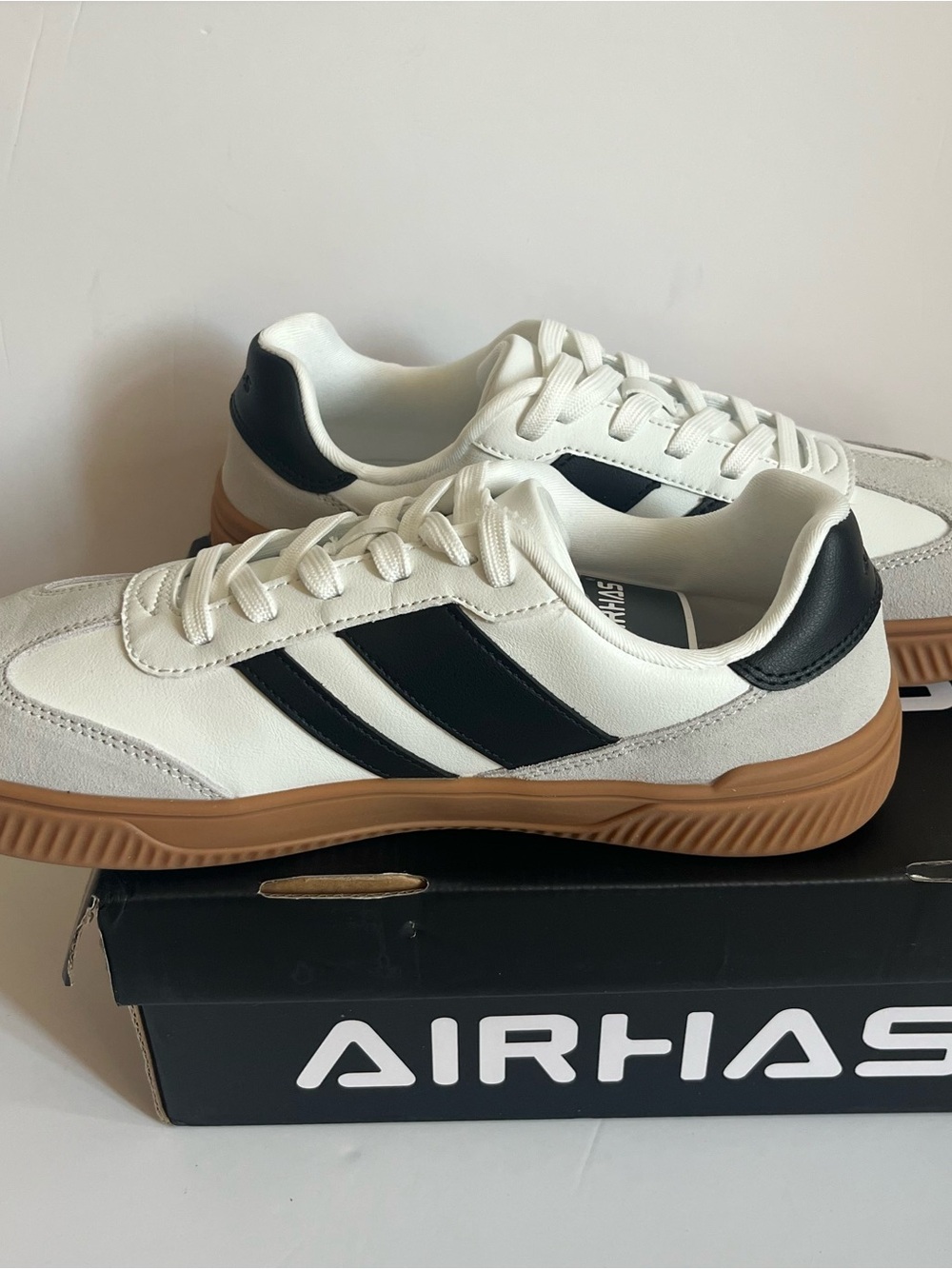 AIRHAS Retro Stripe Platform Sneakers White Black Gum Sole Women’s - Picture 9 of 15